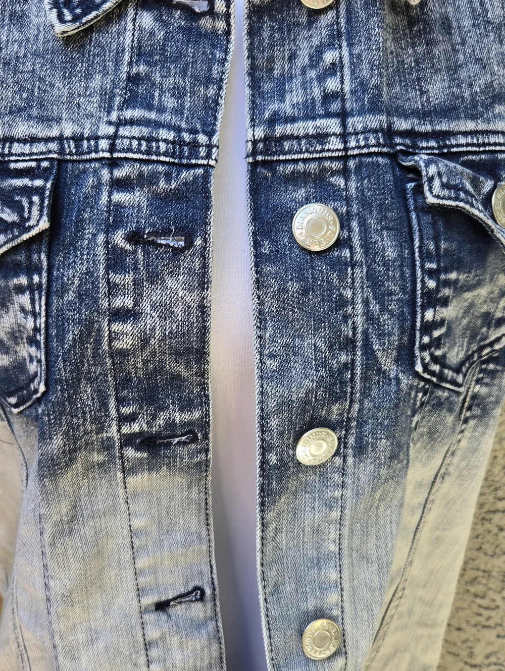 Diamonds & Threads Acid Wash Sleeveless Denim Vest - Blue